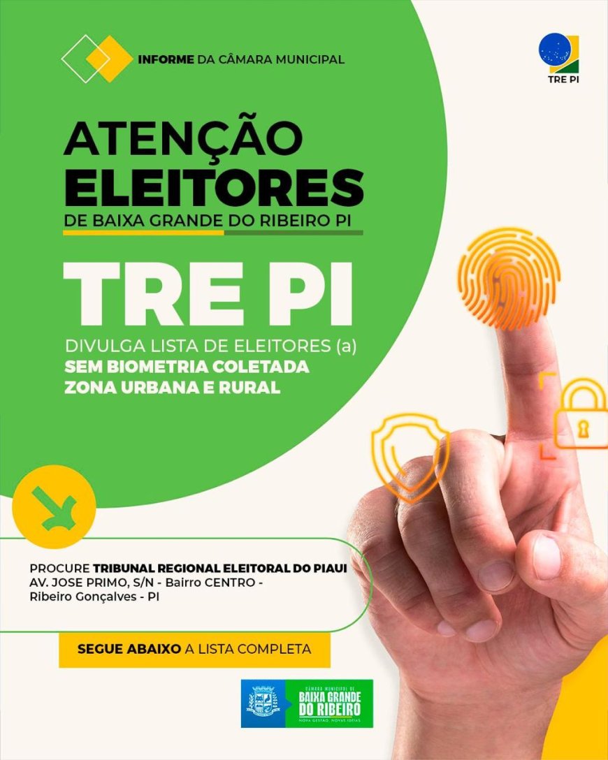 Lista Divulgada pelo TRE PI de Eleitores sem Biometria coletada, tanto na Zona Urbana quanto Zona Rural de Baixa Grande do Ribeiro.