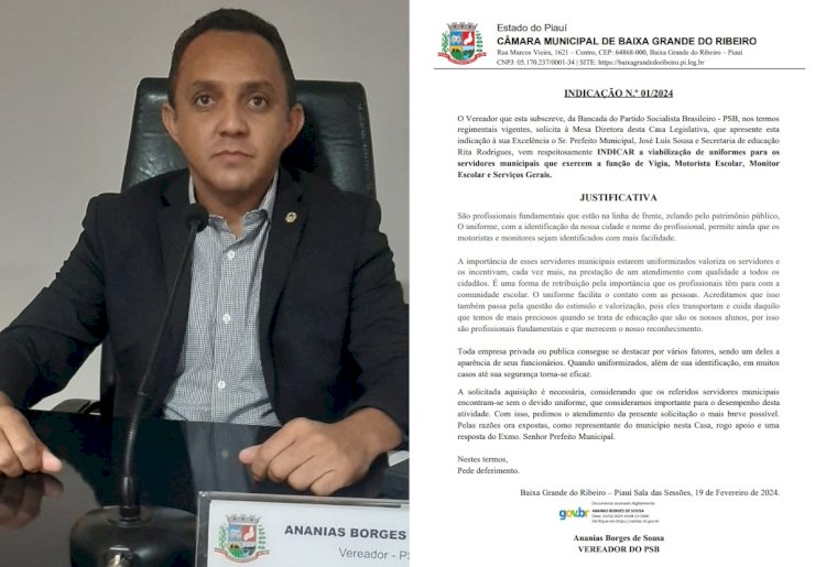 Vereador faz indicação à Prefeitura para fornecer uniformes aos servidores municipais